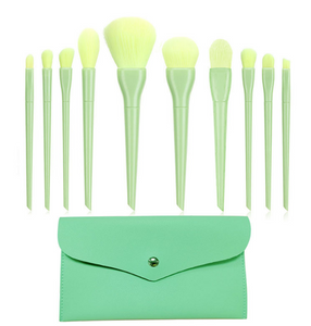 Ruvkavn Makeup Brushes 10 Piece Neon Green Makeup Brush Set Premium Synthetic Kabuki Foundation Blending Face Powder Mineral Eyeshadow Make Up Brushes Set