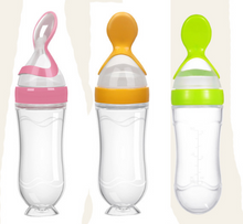 Load image into Gallery viewer, Ktvkpof Silicone Squeeze Feeding Spoon,Silicone Squeeze Cereal Feeding Bottle Feeder, Mark Suction Cup Round Bottom Leak-Proof Design Bottle
