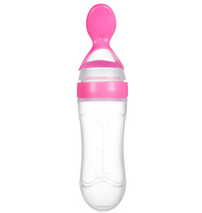 Ktvkpof Silicone Squeeze Feeding Spoon,Silicone Squeeze Cereal Feeding Bottle Feeder, Mark Suction Cup Round Bottom Leak-Proof Design Bottle