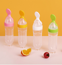 Load image into Gallery viewer, Ktvkpof Silicone Squeeze Feeding Spoon,Silicone Squeeze Cereal Feeding Bottle Feeder, Mark Suction Cup Round Bottom Leak-Proof Design Bottle
