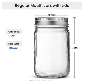 INYOU Canning Jar with Lid, INYOU 16oz Regular Mouth Mason Jar with Lid Glass Jar Airtight Lid for Food Storage Salads Yogurt Jelly Canning Jar with Lid